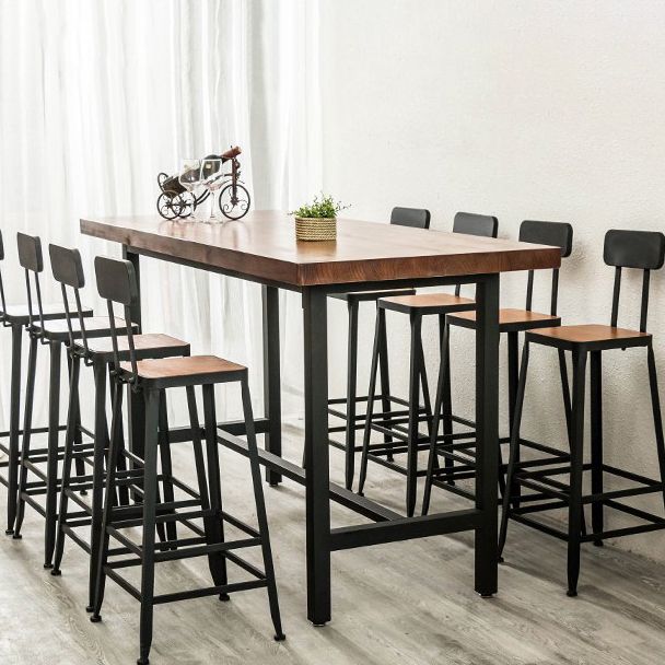 Industrial Rectangle Bar Table Pine Wood Bar Table with Trestle Base in Black
