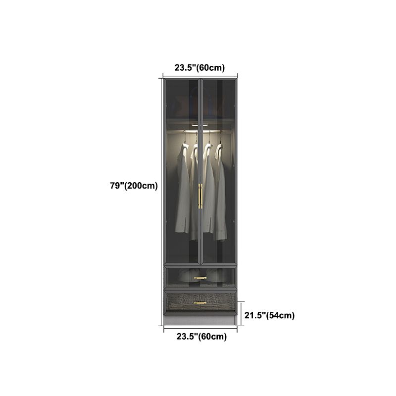 Contemporary Style Glass Wardrobe Grey Colour Wardrobe Closet Clearhalo 'Armoires & Wardrobes' 'armoires_wardrobes' 'Bedroom Furniture' 'furn' 'furn_armoires_wardrobes' 'Furniture' 1200x1200_98d6553d-d48a-4b87-8dbc-352e4f2ba537