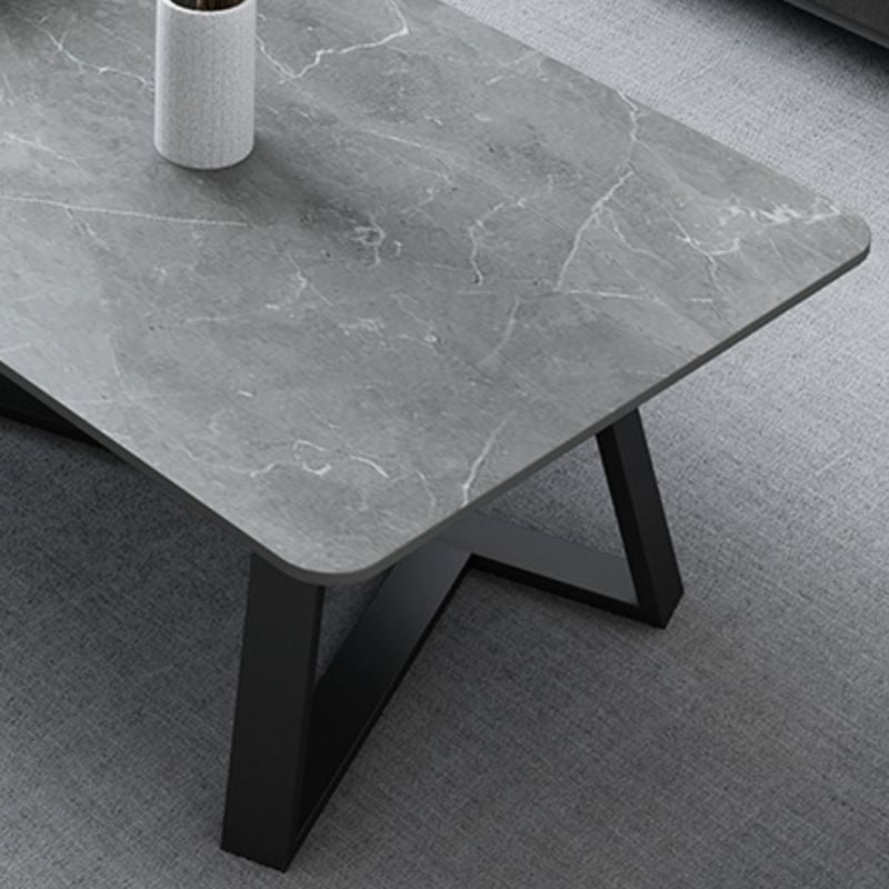 Glam Rectangle Stone Top Coffee Table with Iron Cross Legs Cocktail Table