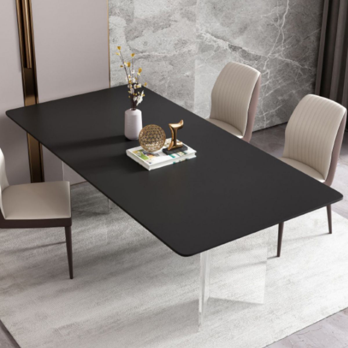Moderne rechthoekige eettafel van gesinterde stenen tafel met plastic poten voor thuisgebruik