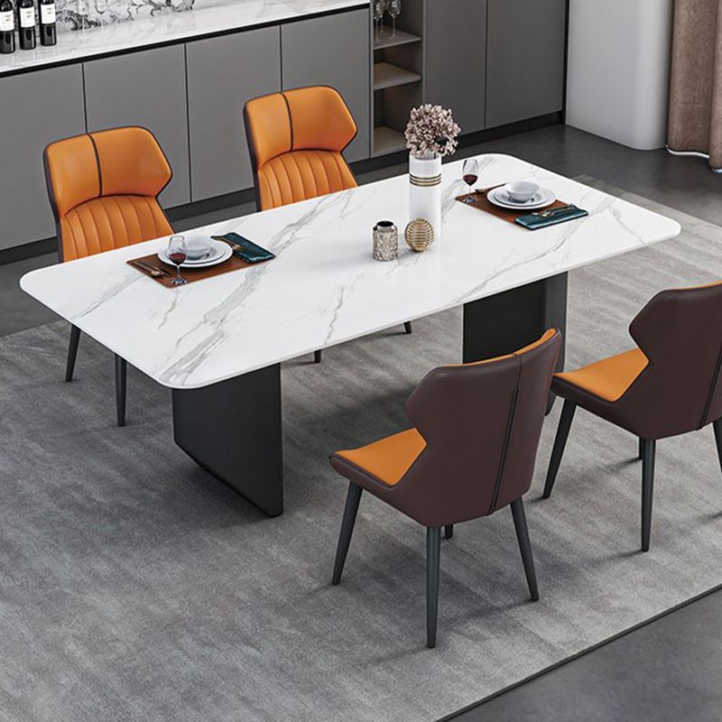 Rectangle Black Base Dining Site Table Modern Stone Double Pedestal Table Clearhalo 'Dining Tables & Seating' 'Dining Tables' 'dining_table' 'furn' 'furn_dining_table' 'Furniture' 'Kitchen & Dining Furniture' 1200x1200_98e02bc9-9bb3-41ae-b08f-d59a2a53f801