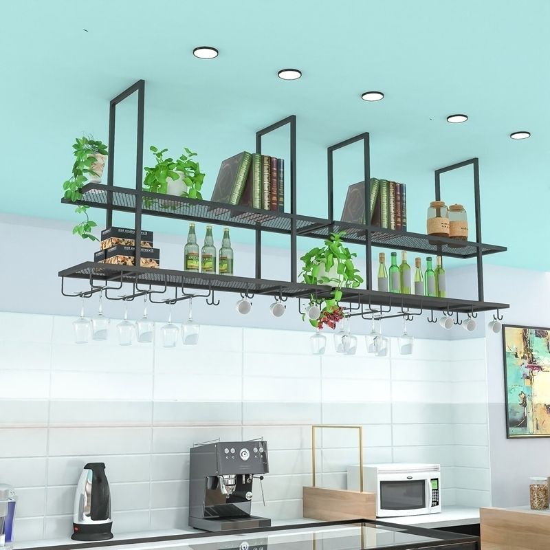 Metal Hanging Wine Glass Rack Modern Black Wine Rack Kit with Shelves Clearhalo 'furn' 'furn_wine_racks' 'Furniture' 'Kitchen & Dining Furniture' 'Wine Racks' 'wine_racks' 1200x1200_98e155a4-c724-4b81-a915-bc46a741c658