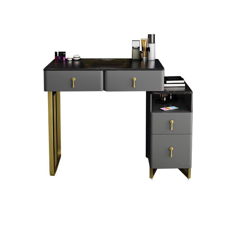 Tavolo da vanità glam con 4 cassetti e base dorata e top in pietra