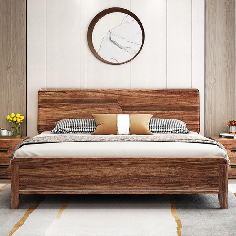 84.65 inch Wide Mid-century Bed Frame Pine Wood Panel Bed with Headboard