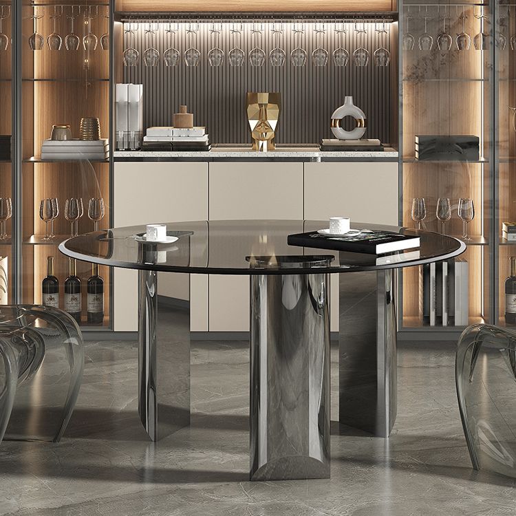 Table à manger contemporaine rond table à dîner en verre trempé pour dîner à la maison