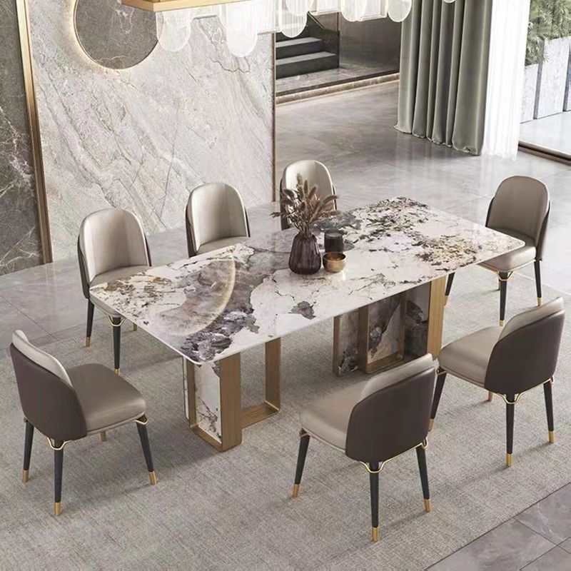 Traditional Luxury Double Pedestal Table Stainless Steel Base Rectangle Dinner Table Clearhalo 'Dining Tables & Seating' 'Dining Tables' 'dining_table' 'furn' 'furn_dining_table' 'Furniture' 'Kitchen & Dining Furniture' 1200x1200_9904fad5-4d60-4d9a-ae2f-bb7e6c669cb3