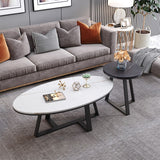Modern Style Solid Rock SLATE Top White Gold/white/black Gold Oval Coffee Table