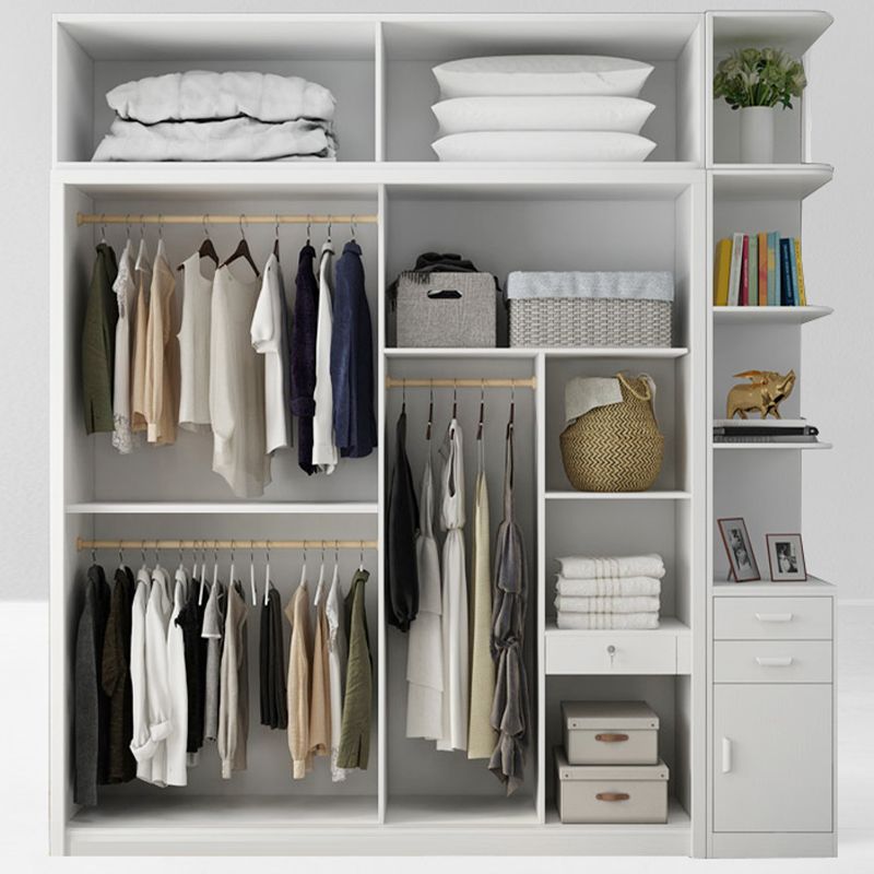 Modern Storage Cabinet with Sliding Doors Manufactured Wood White Cabinet for Bedroom