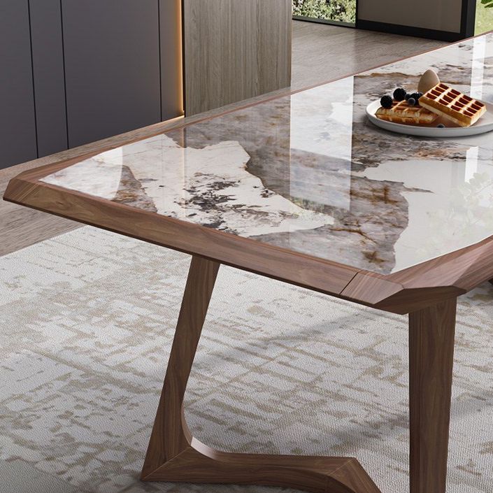 Brown Finish Legs Dining Site Table Modern Stone Top Rectangle Counter Dining Table Clearhalo 'Dining Tables & Seating' 'Dining Tables' 'dining_table' 'furn' 'furn_dining_table' 'Furniture' 'furniture_dining_table' 'Kitchen & Dining Furniture' 1200x1200_99083830-0a23-4206-ac54-ecfc25210d69