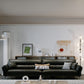 Schwarzes Sofa aus echtem Leder, Mid-Century Modern, Pillow-Top-Arm-Sofa – 33,5" H