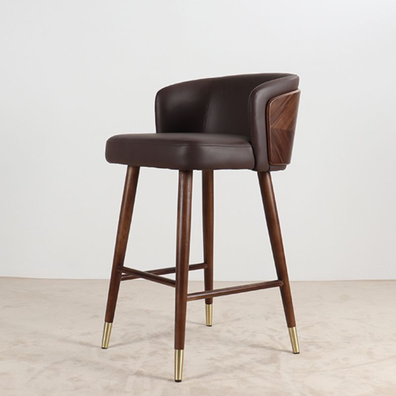 Scandinavian Solid Wood Bar Stool Backrest Counter Stool in Brown