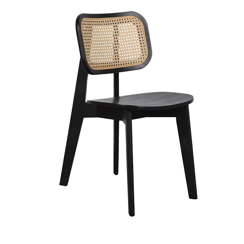 Industriële vaste houten armloze stoel keuken eetstoel zijkant