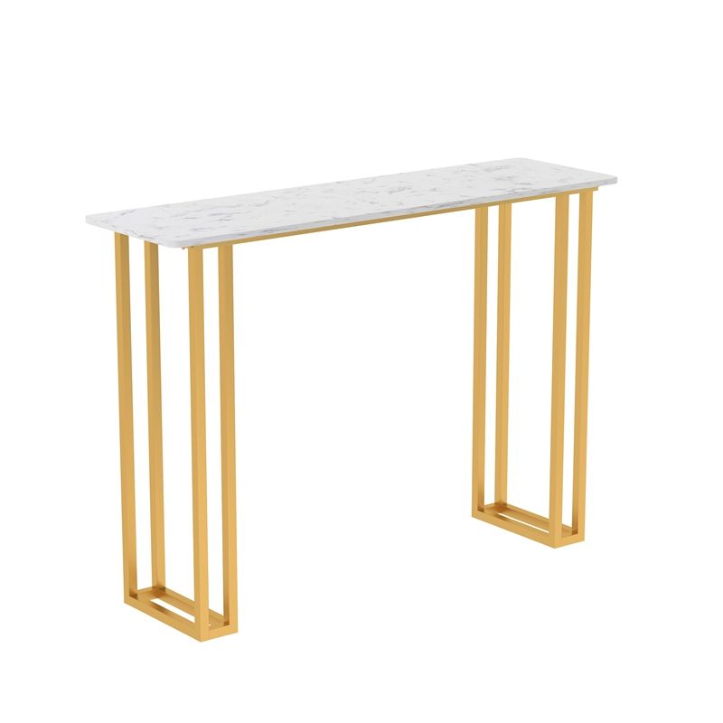 Glam Wood Pub Table with Rectangle Table Top Gold Sled Table - 41.3" H Clearhalo 'Bar Furniture' 'Bar Tables' 'bar_tables' 'furn' 'furn_bar_tables' 'Furniture' 'furniture_bar_tables' 'Kitchen & Dining Furniture' 1200x1200_990d5d9b-f9e9-462d-aca1-a1ab2231c7aa