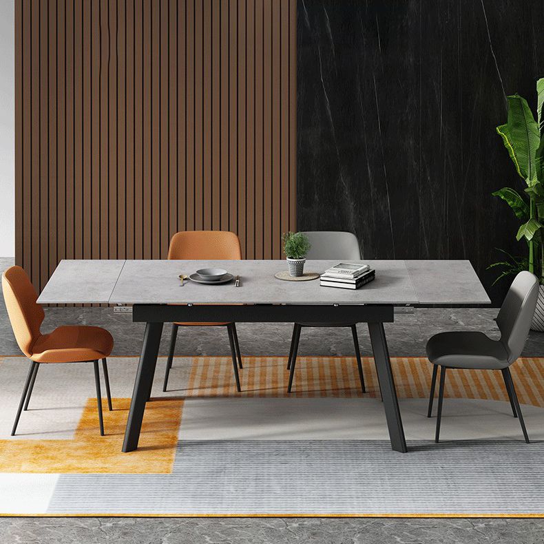 Contemporary Style Sintered Stone Dining Table with Grey Fixed Table and 4 Black Legs Base Clearhalo 'Dining Room Sets' 'Dining Tables & Seating' 'dining_room_set' 'furn' 'furn_dining_room_set' 'Furniture' 'furniture_dining_room_set' 'Kitchen & Dining Furniture' 'kitchen&dining_furn' 'kitchen' 1200x1200_990f9dc0-2b1e-4757-b277-1b8bdfaf3689