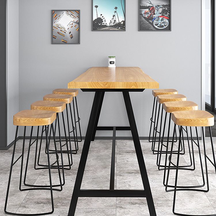 Light Brown Modern Style Bar Table in Solid Wood and Iron Cafe Bar Table, Only Table Clearhalo 'Bar Furniture' 'Bar Tables' 'bar_tables' 'furn' 'furn_bar_tables' 'Furniture' 'furniture_bar_tables' 'Kitchen & Dining Furniture' 1200x1200_990fcef1-ce4a-4b8d-994a-214def30a1ed