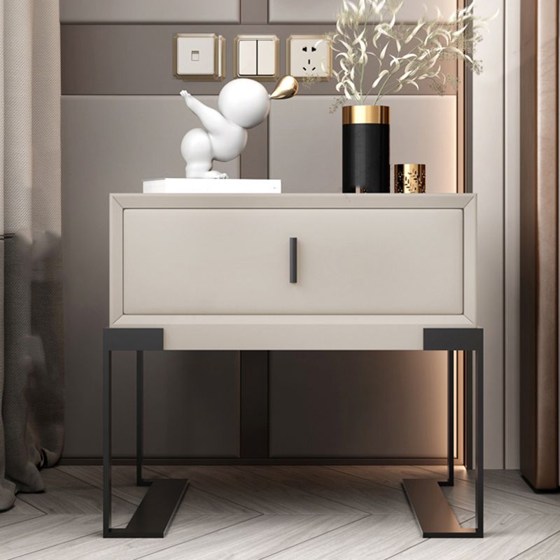 Leather Sled Nightstand 20" Tall Leather Night Table with 1 Drawer Clearhalo 'Bedroom Furniture' 'furn' 'furn_night_stand' 'Furniture' 'night_stand' 'Nightstands' 1200x1200_991151ce-bf14-4203-b9af-f54155d0cd56