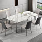 White Modern Rectangular Stone Dining Table with Stainless Steel Base Clearhalo 'Dining Tables & Seating' 'Dining Tables' 'dining_table' 'furn' 'furn_dining_table' 'Furniture' 'Kitchen & Dining Furniture' 1200x1200_9911f98b-907d-43e0-bdf6-12355959325d