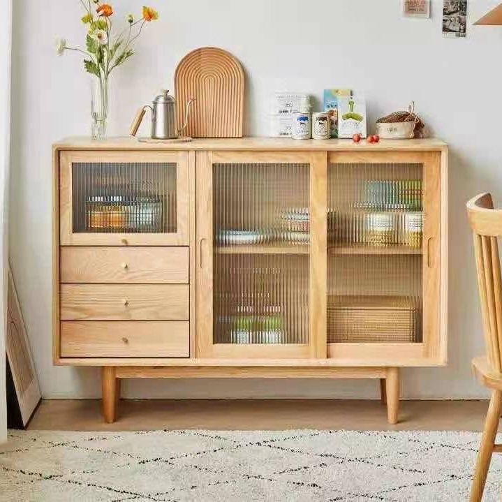 3-Drawer Pine Wood Sideboard Modern Glass Sliding Door Cabinets Credenza for Living Room Clearhalo 'buffet_sideboard' 'Buffets & Sideboards' 'furn' 'furn_buffet_sideboard' 'Furniture' 'furniture_buffet_sideboard' 'Kitchen & Dining Furniture' 1200x1200_9912a195-c2f0-41b2-987c-e581c1057edd