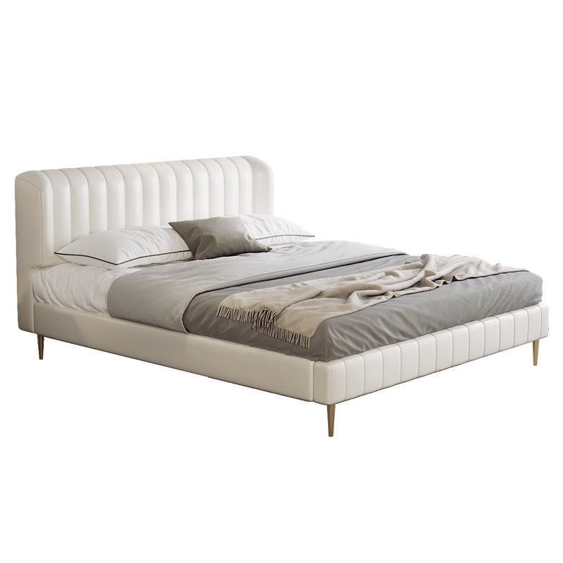 Echt lederen gestoffeerd bedframe crème crème low wingback bed