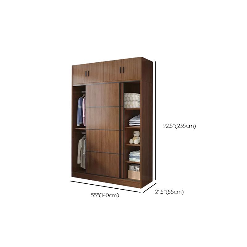 Modern Brown Wood Wardrobe Armoire Freestanding Multifunctional Wardrobe