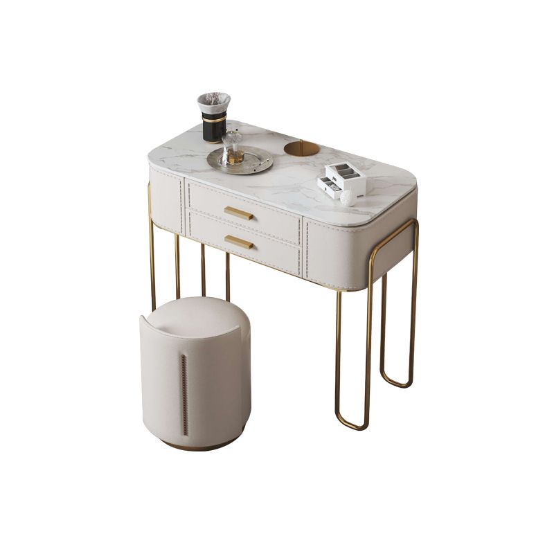 Glam Beige Makeup Dressing Table Stool Set Slate Top Vanity Tables