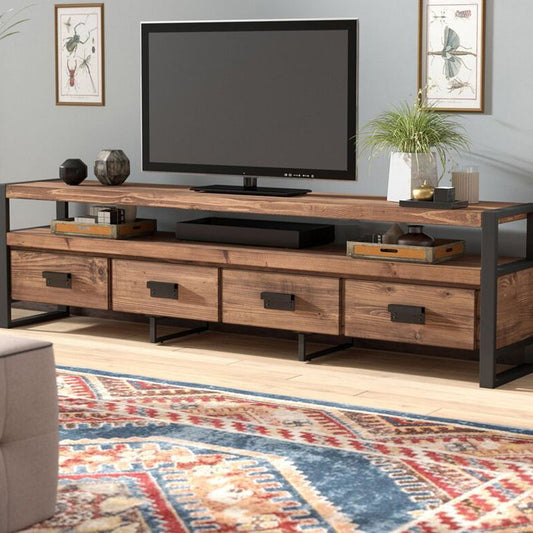 Console media marrone con scaffali in legno industriale Top TV Media Stand