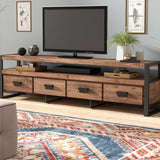 Brown Media Console mit Regalen Industriekiefern Holz Top -TV -Medienstand