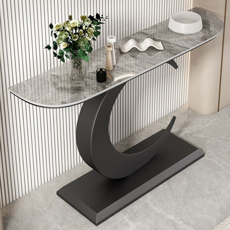 Console a mezza luna di pietra tavolo 1 scaffale 31,5 "tavolo di estremità alto con base astratta