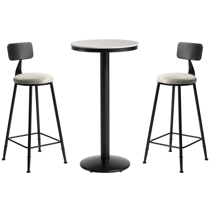 1/3 piezas de mesa de barra de hierro industrial Juego de bistro redondo con tapa de piedra gris