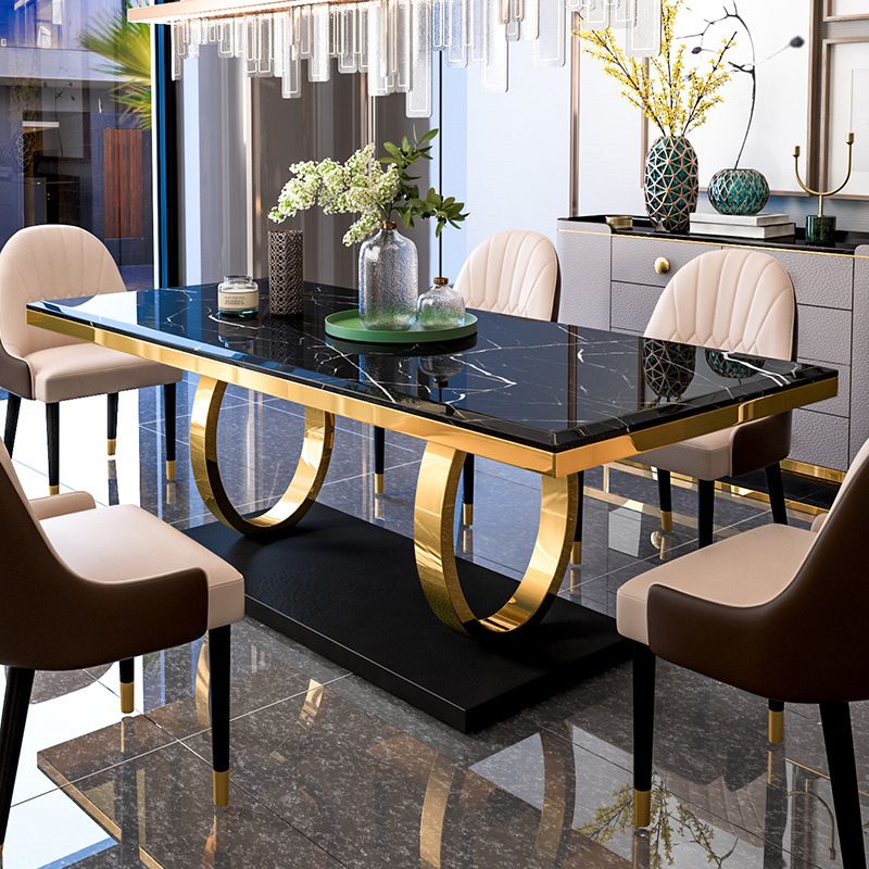 Traditional Luxury Dining Table Rectangle Stone Dining Table with Gold Frame for Home Use Clearhalo ' dining_table' 'Dining Tables & Seating' 'Dining Tables' 'furn' 'furn_dining_table' 'Furniture' 'furniture_dining_table' 'Kitchen & Dining Furniture' 'kitchen&dining_furn' 'kitchen' 'kitchen_dining_table' 1200x1200_991e26f8-38e6-4269-9309-b45701373e06