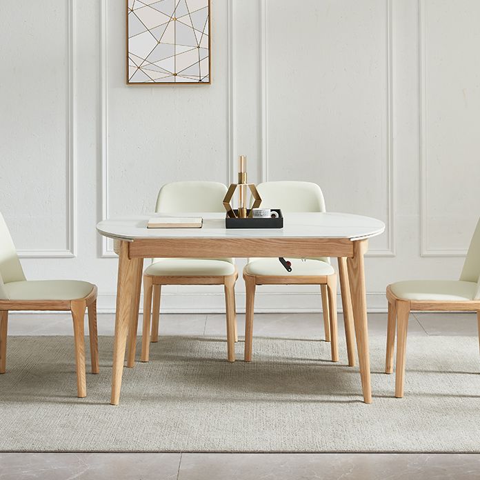 Round Contemporary Dining Room Table White Sintered Stone Table with 4 Ash Solid Wood Legs Clearhalo ' dining_table' 'Dining Tables & Seating' 'Dining Tables' 'furn' 'furn_dining_table' 'Furniture' 'furniture_dining_table' 'Kitchen & Dining Furniture' 'kitchen&dining_furn' 'kitchen' 'kitchen_dining_table' 1200x1200_991f6231-5475-4559-9f38-b60412867204