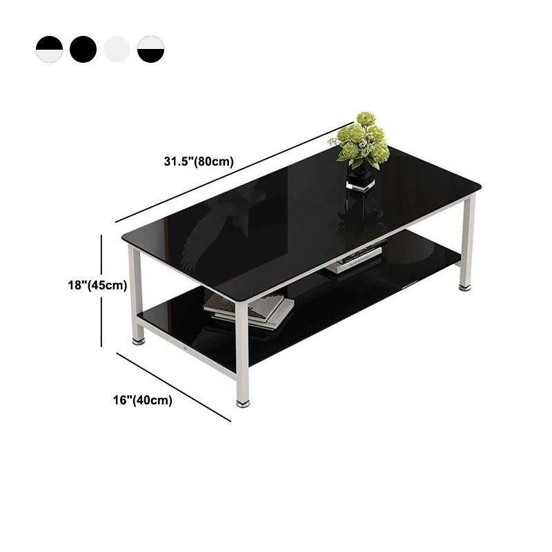 Zeitgenössischer rechteckiger Couchtisch aus Glas mit Stauraum und 4 Beinen