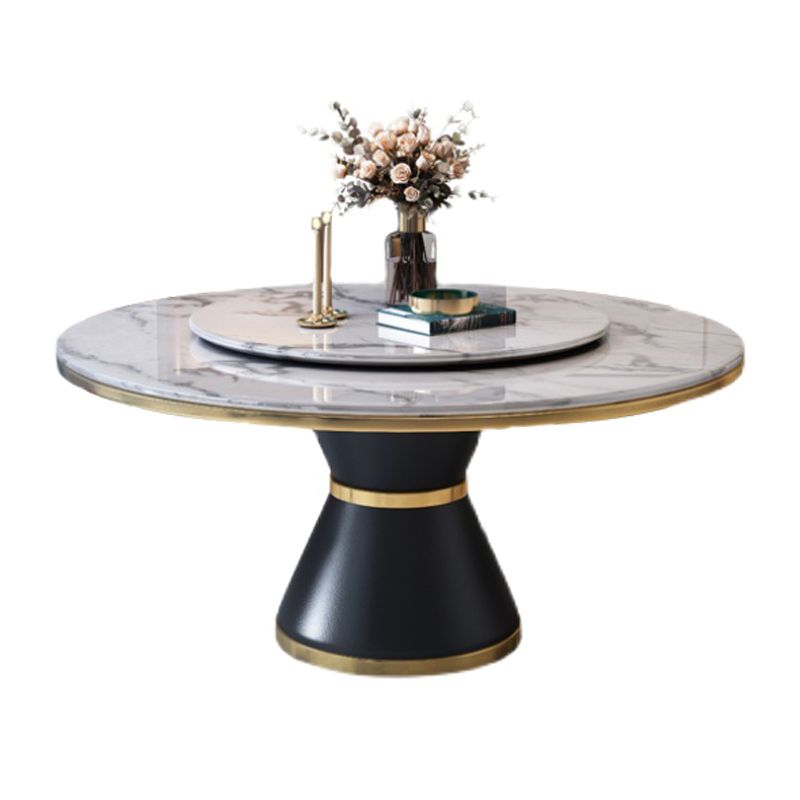 Contemporary Style Home Dining Table Single Pedestal Base Round Shape Table with Turntable Clearhalo ' dining_table' 'Dining Tables & Seating' 'Dining Tables' 'furn' 'furn_dining_table' 'Furniture' 'furniture_dining_table' 'Kitchen & Dining Furniture' 'kitchen&dining_furn' 'kitchen' 'kitchen_dining_table' 1200x1200_9920a746-0efe-49c1-b382-ffa6b1bc831f
