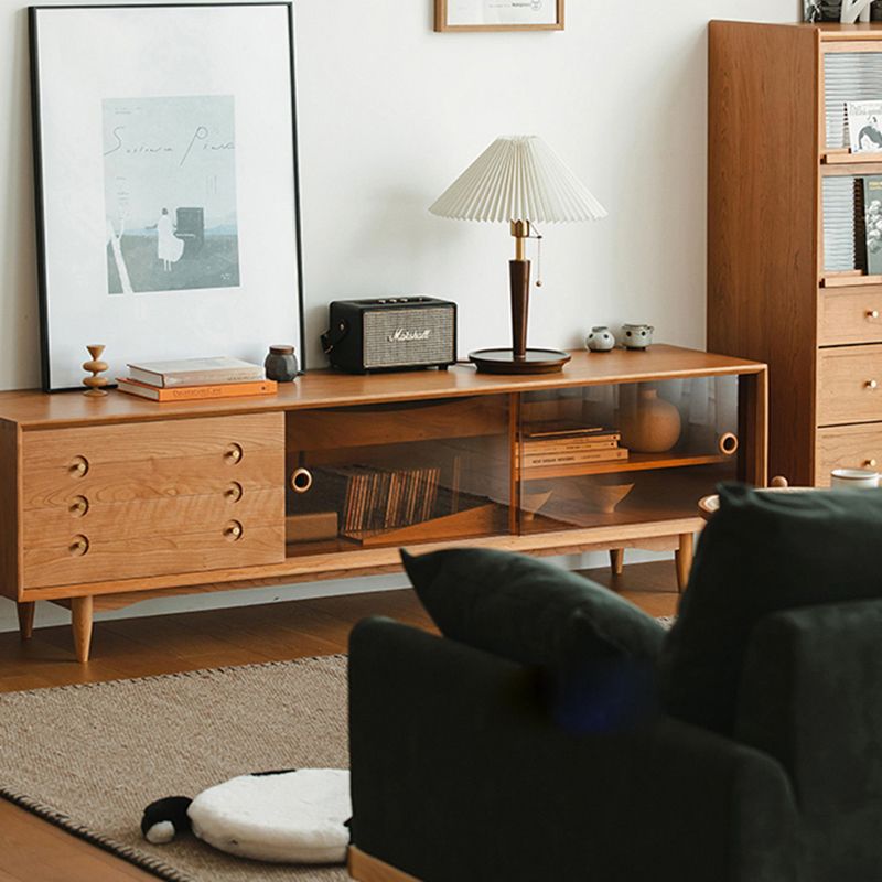 Solid Wood TV Cabinet Modern Enclosed Storage TV Stand with Sliding Doors Clearhalo 'furn' 'furn_tv_stands_entertainment_centers' 'Furniture' 'Living Room Furniture' 'TV Stands & Entertainment Centers' 'TV Stands & Media Storage Furniture' 'tv_stands_entertainment_centers' 1200x1200_9927260b-ee3e-48ef-b466-8b91be7f4724