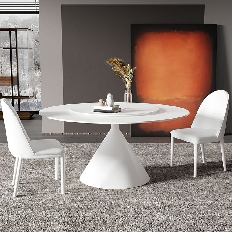 Modern Dining Table with White Pedestal Round Stone Top Dining Table without Turntable