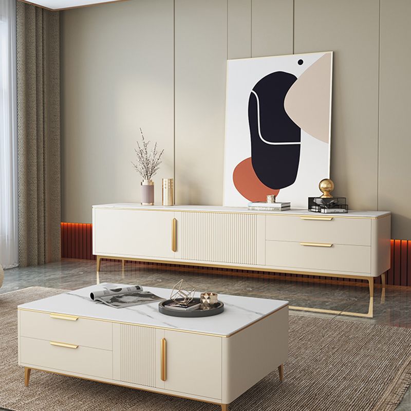 Stand de rangement de rangement ci-joint Armoire TV de style glam avec 2 tiroirs