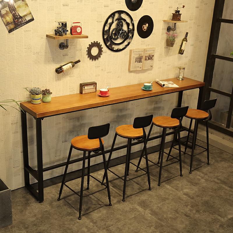 Brown Modern Style Rectangle Bar Table in Metal and Wood Table Cafe Bar Table Clearhalo 'Bar Furniture' 'Bar Tables' 'bar_tables' 'furn' 'furn_bar_tables' 'Furniture' 'furniture_bar_tables' 'Kitchen & Dining Furniture' 1200x1200_992b2db7-6703-4490-a8c0-8f6b8338242b