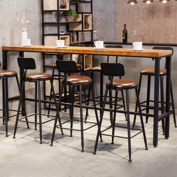 Pine Wood Top Rectangular Bar Table Industrial Pub Table with Metal Trestle Base Clearhalo 'Bar Furniture' 'Bar Tables' 'bar_tables' 'furn' 'furn_bar_tables' 'Furniture' 'Kitchen & Dining Furniture' 1200x1200_99314820-5c23-4f6a-9d88-85f9f172b53a
