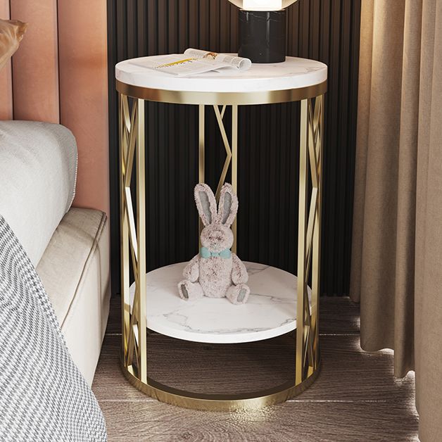 Glam Metal Night Table Open Storage 1-Shelf Round Nightstand in Black/White Clearhalo 'Bedroom Furniture' 'furn' 'furn_night_stand' 'Furniture' 'night_stand' 'Nightstands' 1200x1200_9931ba3b-a137-47f1-ab4c-3a694264d766