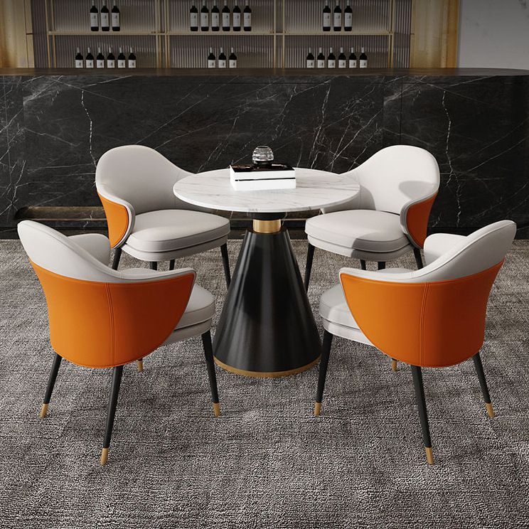 Mesa de comedor redonda con base de pedestal, mesa superior de piedra de lujo tradicional para el hogar