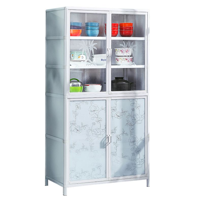 Tempered Glass Buffet Server 60-inch Height White Metal Frame Kitchen Server Clearhalo 'buffet_sideboard' 'Buffets & Sideboards' 'furn' 'furn_buffet_sideboard' 'Furniture' 'Kitchen & Dining Furniture' 1200x1200_993a350e-a8a9-4696-ab9a-915e0f3b418a