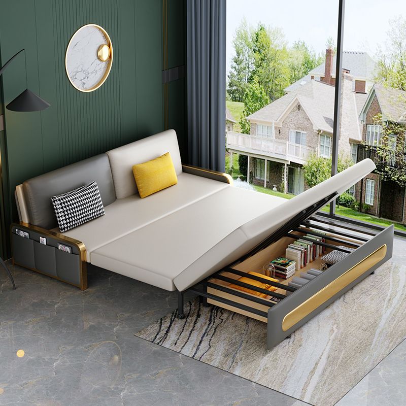 Gray Faux leather Sleeper Sofa 33.46" Wide Sofa Bed with Detachable Mattress Clearhalo 'furn' 'furn_futons' 'Furniture' 'Futons & Daybeds' 'Futons' 'Living Room Furniture' 1200x1200_993bab99-99fc-49f2-95bf-1ade3a403379