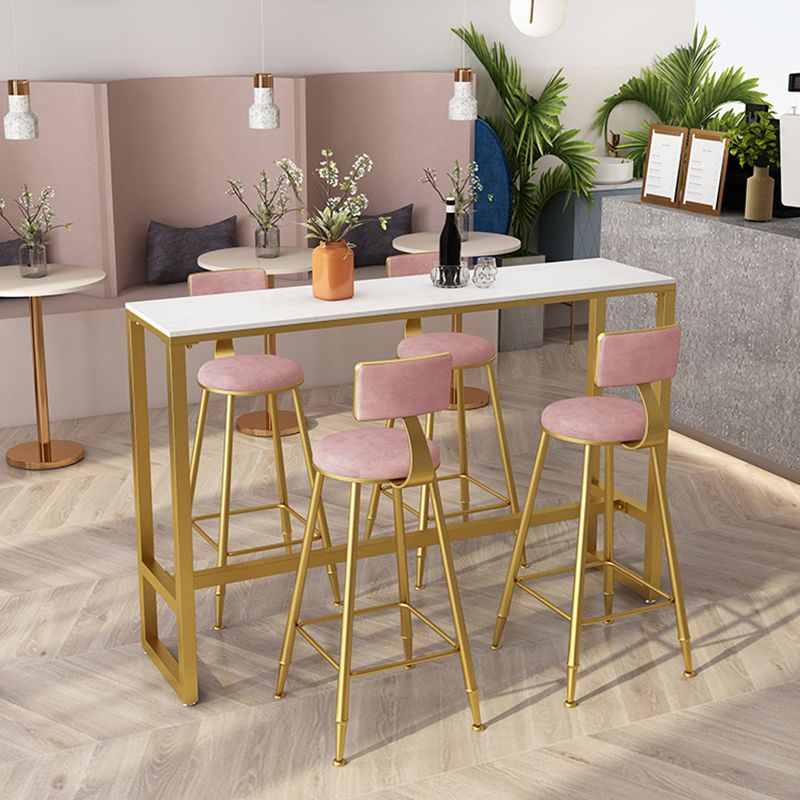 Glam Rectangle Bar Table Set 1/5 Pcs Metal Frame Bar Table with Upholstered Stools Clearhalo 'Bar Furniture' 'furn' 'furn_home_bar_bar_sets' 'Furniture' 'Home Bars & Bar Sets' 'home_bar_bar_sets' 'Kitchen & Dining Furniture' 1200x1200_9940d824-1273-4ca2-9d23-b0b231795113