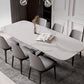 Modern Stone Top White Rectangular Dining Table with Black X-Base Clearhalo 'Dining Tables & Seating' 'Dining Tables' 'dining_table' 'furn' 'furn_dining_table' 'Furniture' 'Kitchen & Dining Furniture' 1200x1200_99416adc-c4fa-4ae8-ade8-b166915fc17b