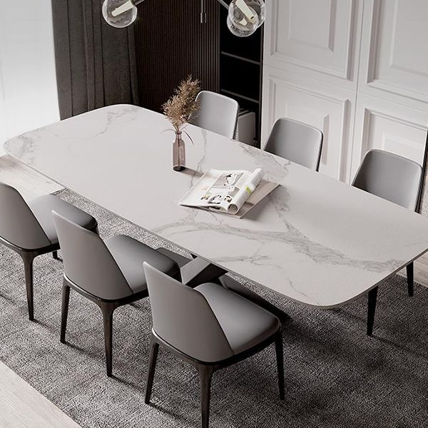 Modern Stone Top White Rectangular Dining Table with Black X-Base Clearhalo 'Dining Tables & Seating' 'Dining Tables' 'dining_table' 'furn' 'furn_dining_table' 'Furniture' 'Kitchen & Dining Furniture' 1200x1200_99416adc-c4fa-4ae8-ade8-b166915fc17b