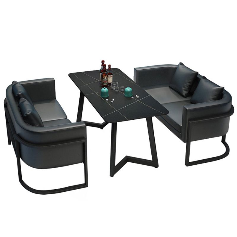 Industrial Style Sintered Stone Dinner Room Kitchen Black Table with Metal Base Clearhalo ' dining_table' 'Dining Tables & Seating' 'Dining Tables' 'furn' 'furn_dining_table' 'Furniture' 'furniture_dining_table' 'Kitchen & Dining Furniture' 'kitchen&dining_furn' 'kitchen' 'kitchen_dining_table' 1200x1200_99426b1d-b930-41e8-a698-9389c02035d2