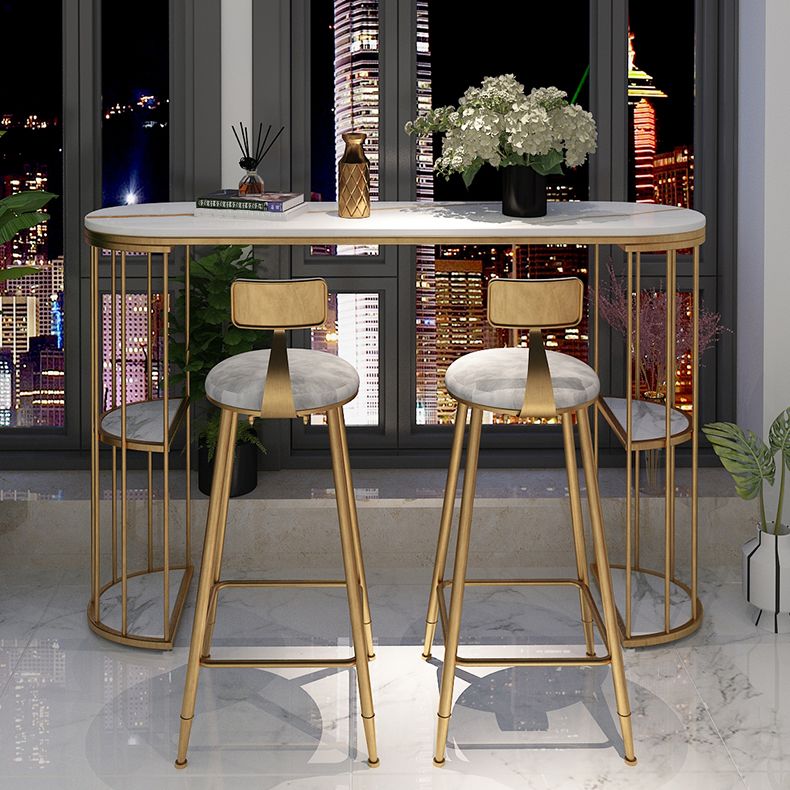 Glam Iron Bar Table Faux Marble Oval Top 41.3"H Bistro Table with Storage Clearhalo 'Bar Furniture' 'Bar Tables' 'bar_tables' 'furn' 'furn_bar_tables' 'Furniture' 'furniture_bar_tables' 'Kitchen & Dining Furniture' 'kitchen&dining_furn' 'kitchen' 1200x1200_99435662-573f-4b80-b80b-f883875d7195