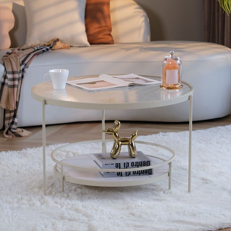 Modern Glass Top Coffee Table Round Metal Frame Cocktail Table Clearhalo 'Coffee & Accent Tables' 'Coffee Tables' 'coffee_tables' 'furn' 'furn_coffee_tables' 'Furniture' 'Living Room Furniture' 1200x1200_9944e16e-2bc5-4ddf-8db1-caea7cba069b