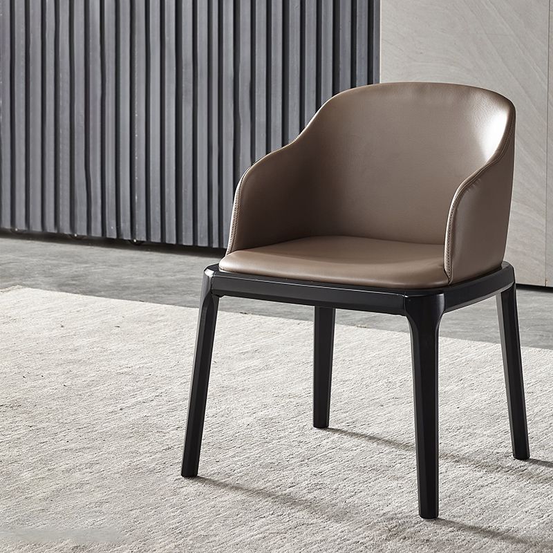 Contemporary Square Leather Chair with Wooden Legs Dining Side Arm Chair for Kitchen Clearhalo ' kitchen&dining_furn' 'Dining Chairs' 'Dining Tables & Seating' 'dining_chair' 'furn' 'furn_dining_chair' 'Furniture' 'furniture_dining_chair' 'Kitchen & Dining Furniture' 'kitchen' 1200x1200_9945b474-9f27-46c2-a78b-af3537a817d4