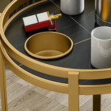 モダンメタルフレームエンドテーブルスレートラウンドダブルティアエンドテーブル